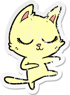 Bir insan tarafından çizilmiş sakin bir çizgi film kedisinin sıkıntılı çıkartması.