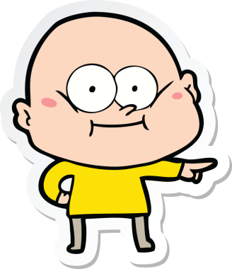 Bir insan tarafından çizilmiş kel bir adamın çıkartması.