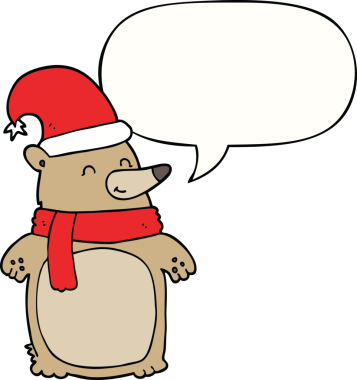 Bir insan tarafından çizilmiş bir konuşma baloncuğu olan çizgi film Noel ayısı.