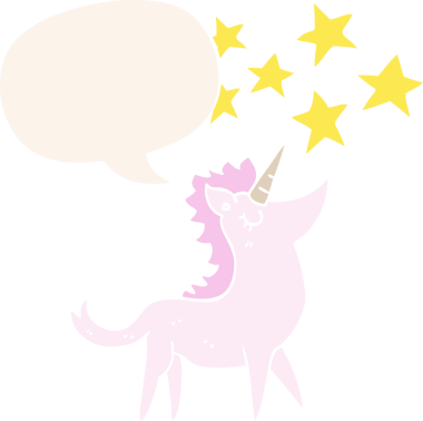 bir insan tarafından çizilmiş eski usul konuşma baloncuklu tek boynuzlu at.