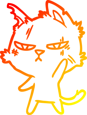 Bir insan tarafından çizilmiş sert bir çizgi film kedisinin sıcak çizgi çizimi