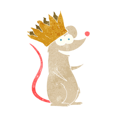 Bir insan tarafından çizilmiş tacı takan eski bir çizgi film faresi.