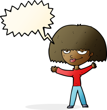 Bir insan tarafından çizilmiş konuşma balonu olan kendini beğenmiş bir kadın.