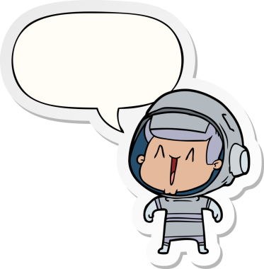 Bir insan tarafından çizilmiş konuşma balonu çıkartmalı astronot.