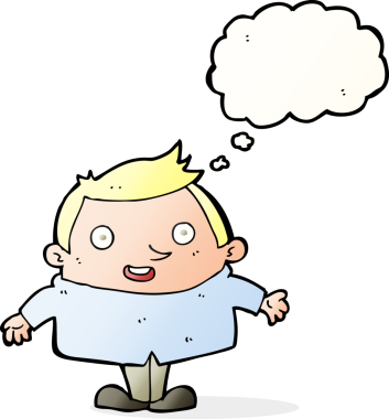 Bir insan tarafından çizilmiş düşünce balonlu mutlu adam çizgi filmi.