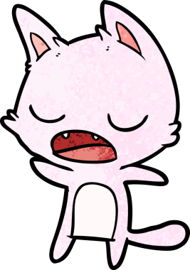 Bir insan tarafından çizilmiş konuşan kedi çizgi filmi.