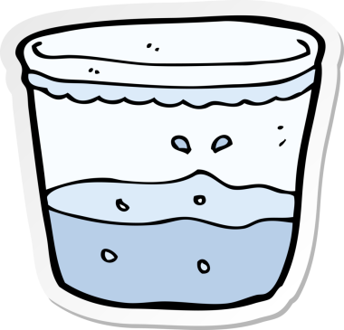 Bir insan tarafından çizilmiş bir bardak su etiketi.