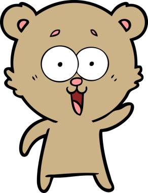 Bir insan tarafından çizilmiş gülen oyuncak ayı çizgi filmi.