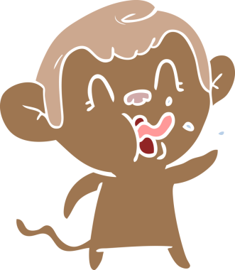 Bir insan tarafından çizilmiş düz renk çizgi film maymunu.