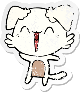 Bir insan tarafından çizilmiş mutlu küçük bir köpek çizgi filminin sıkıntılı çıkartması.