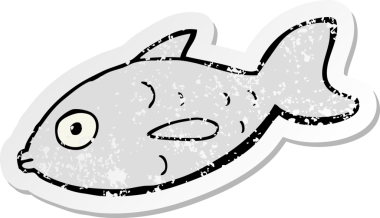 Bir insan tarafından çizilmiş karikatür balığının sıkıntılı çıkartması.