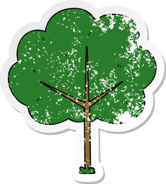 Bir insan tarafından çizilmiş garip bir el çizimi karikatür ağacının sıkıntılı çıkartması.