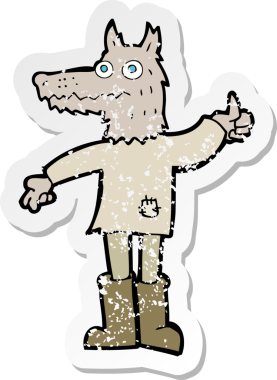 Bir insan tarafından çizilmiş bir kurt adamın gerilimli çıkartması.