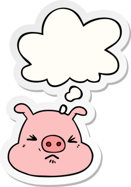 İnsan tarafından çizilmiş bir çıkartma gibi düşünce baloncuğu olan kızgın domuz suratlı çizgi film.