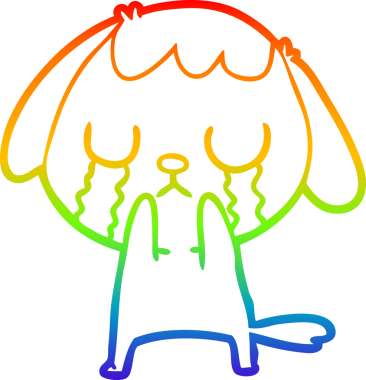 Gökkuşağı gradyan çizimi bir insan tarafından çizilmiş şirin bir çizgi köpeğin ağlaması.