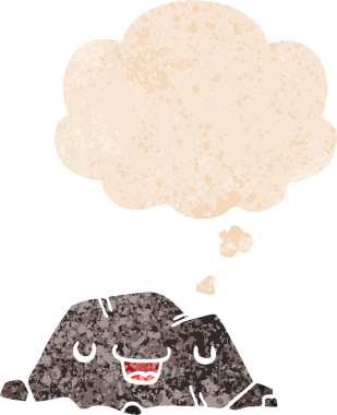 Düşünce baloncuklu karikatür bir insan tarafından çizilmiş grunge sıkıntılı retro tarzı