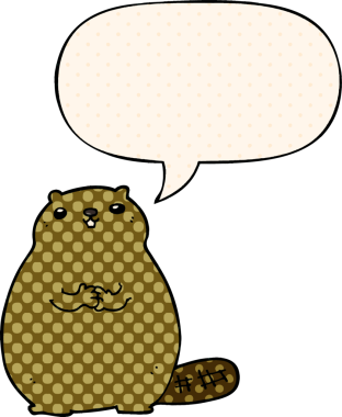 Bir insan tarafından çizilmiş çizgi roman tarzında konuşma balonu olan çizgi film kunduzu.