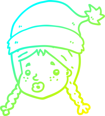 Bir insan tarafından çizilmiş noel şapkası giyen bir çizgi film kızı çizimi.