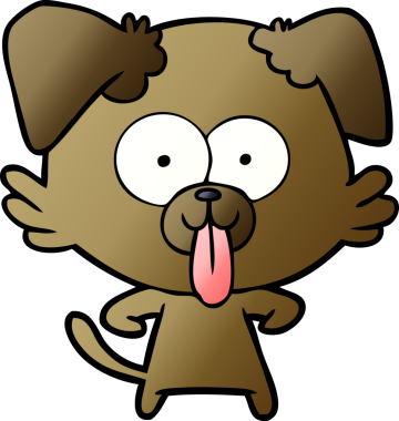 Bir insan tarafından çizilmiş dilli çizgi film köpeği.