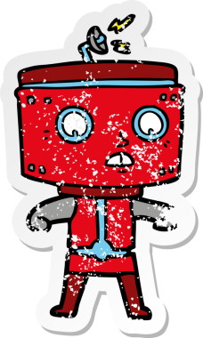 Bir insan tarafından çizilmiş karikatür robotunun sıkıntılı çıkartması.