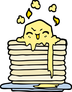 Elle çizilmiş karikatür tereyağı. Bir insan tarafından çizilmiş kreplerin üzerinde eriyor.