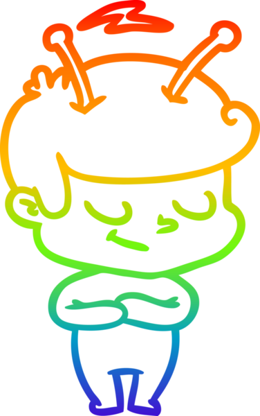 Gökkuşağı gradyan çizimi bir insan tarafından çizilmiş dost bir uzay adamının çizimi