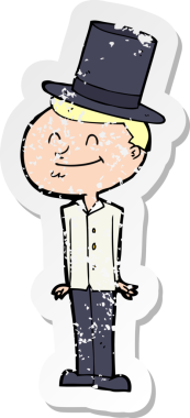 Bir insan tarafından çizilmiş silindir şapkalı bir çizgi film karakterinin gerilimli çıkartması.