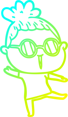 Bir insan tarafından çizilmiş gözlüklü bir karikatür kadın çizimi.