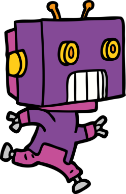 Bir insan tarafından çizilmiş çizgi film robotu