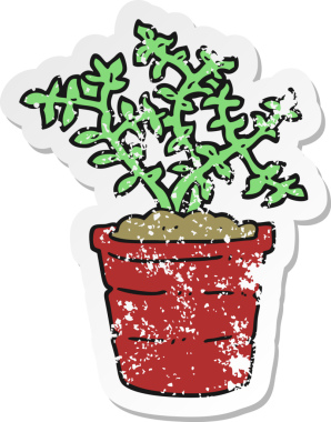 Bir insan tarafından çizilmiş karikatür bitkisinin gerilimli etiketi.