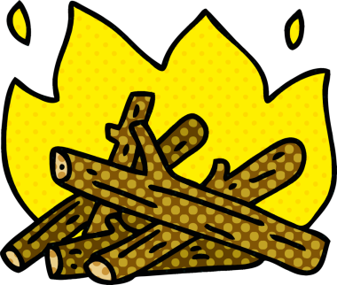 Bir insan tarafından çizilmiş çizgi roman tarzı tuhaf bir kamp ateşi.