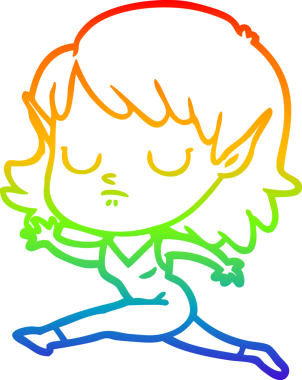 Gökkuşağı gradyan çizgi çizimi bir insan tarafından çizilmiş bir elf kızı