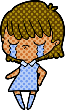 Bir insan tarafından çizilmiş ağlayan çizgi film kadını.