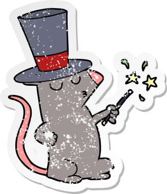 Bir insan tarafından çizilmiş bir fare sihirbazının sıkıntılı çıkartması.