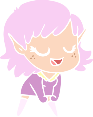 Bir insan tarafından çizilmiş mutlu düz renkli çizgi film elf kızı