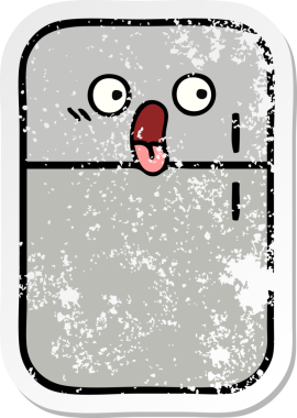 Bir insan tarafından çizilmiş şirin bir buzdolabının sıkıntılı çıkartması.