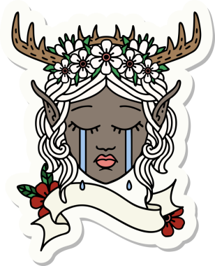 Bir insan tarafından çizilmiş üzgün bir Elf Druid karakterinin çıkartması.