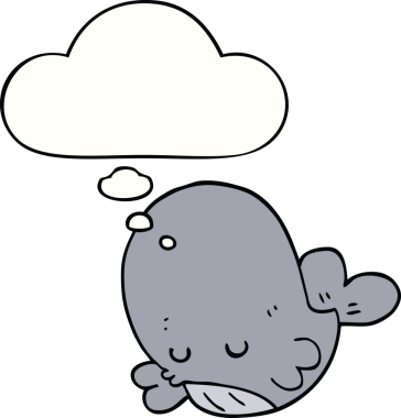 Bir insan tarafından çizilmiş düşünce baloncuklu çizgi film balinası