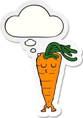 Düşünce baloncuklu havuç insan tarafından çizilmiş bir çıkartma.