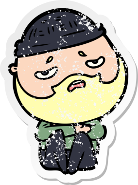 Bir insan tarafından çizilmiş sakallı endişeli bir karikatür çıkartması.