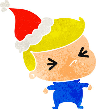 Bir insan tarafından çizilmiş Kawai çocuğunun Noel karikatürü.