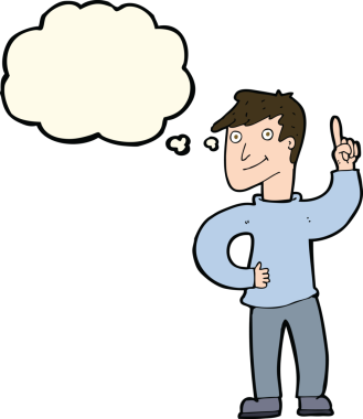 Düşünce baloncuğu insan tarafından çizilmiş harika bir fikri olan çizgi film adamı.