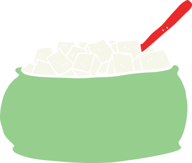 Bir insan tarafından çizilmiş düz renkli çizgi film şeker kasesi