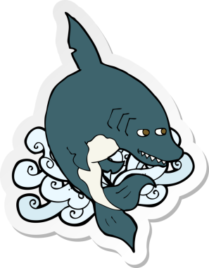 Bir insan tarafından çizilmiş komik bir köpekbalığı etiketi.