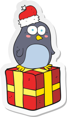 Bir insan tarafından çizilmiş bir karikatür noel pengueni çıkartması.