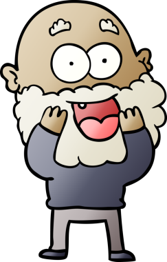 Çizgi film delisi, mutlu, sakallı, bir insan tarafından çizilmiş.