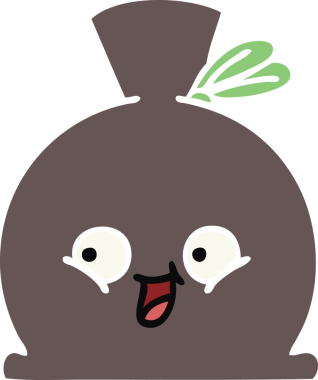 Bir insan tarafından çizilmiş bir çuvalın düz renkli retro karikatürü