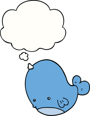 Bir insan tarafından çizilmiş düşünce baloncuklu çizgi film balinası