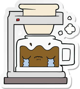 Bir insan tarafından çizilmiş ağlayan filtre kahve makinesinin çıkartması.