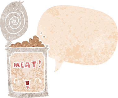 çizgi film konserve et ve konuşma balonu grunge sıkıntılı retro stil bir insan tarafından çizilmiş